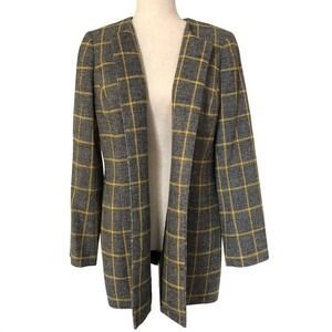 Kasper Yellow Windowpane Plaid Open Front Blazer Jacket 6 Longline Career Preppy